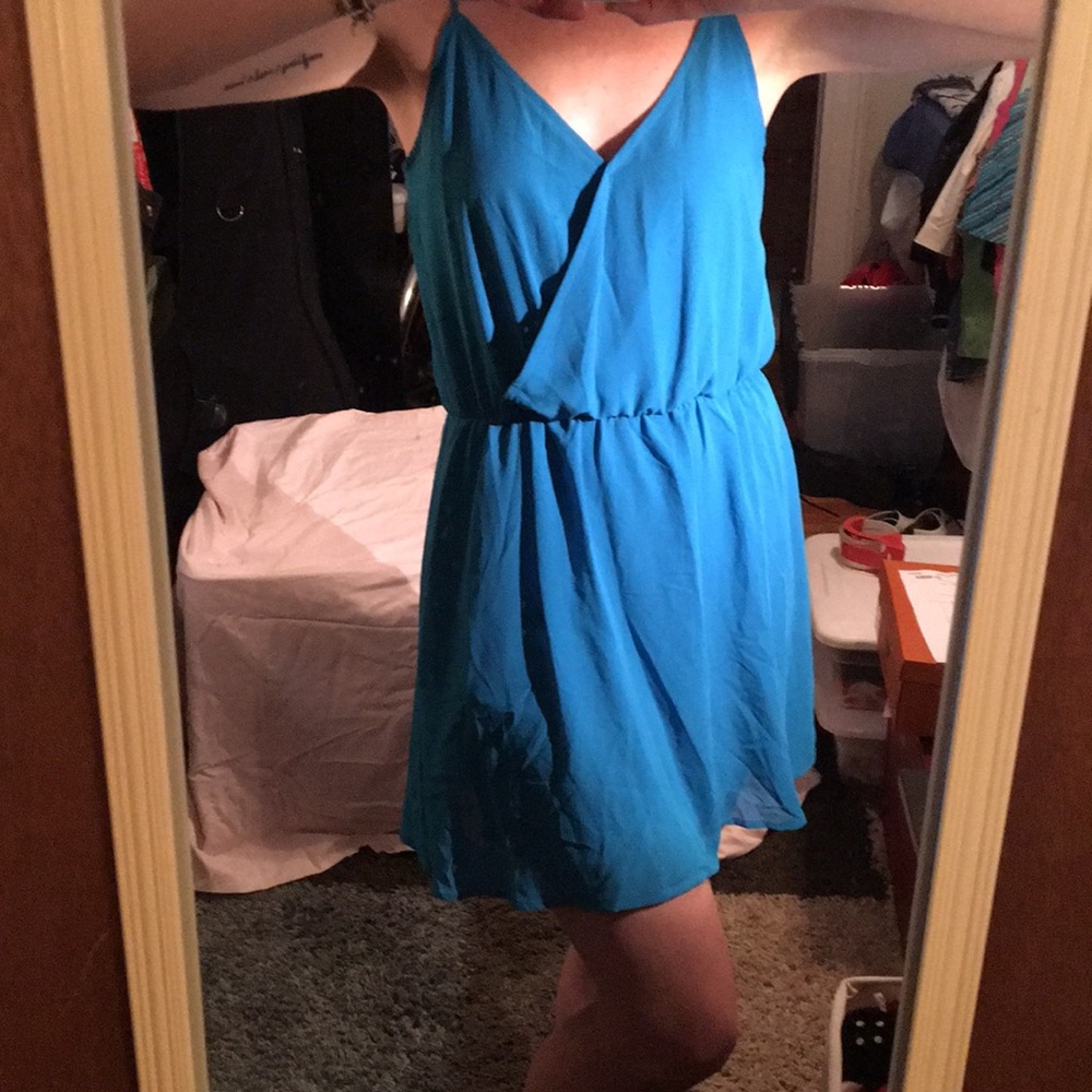 Teal Chiffon Mini Dress with adjustable straps